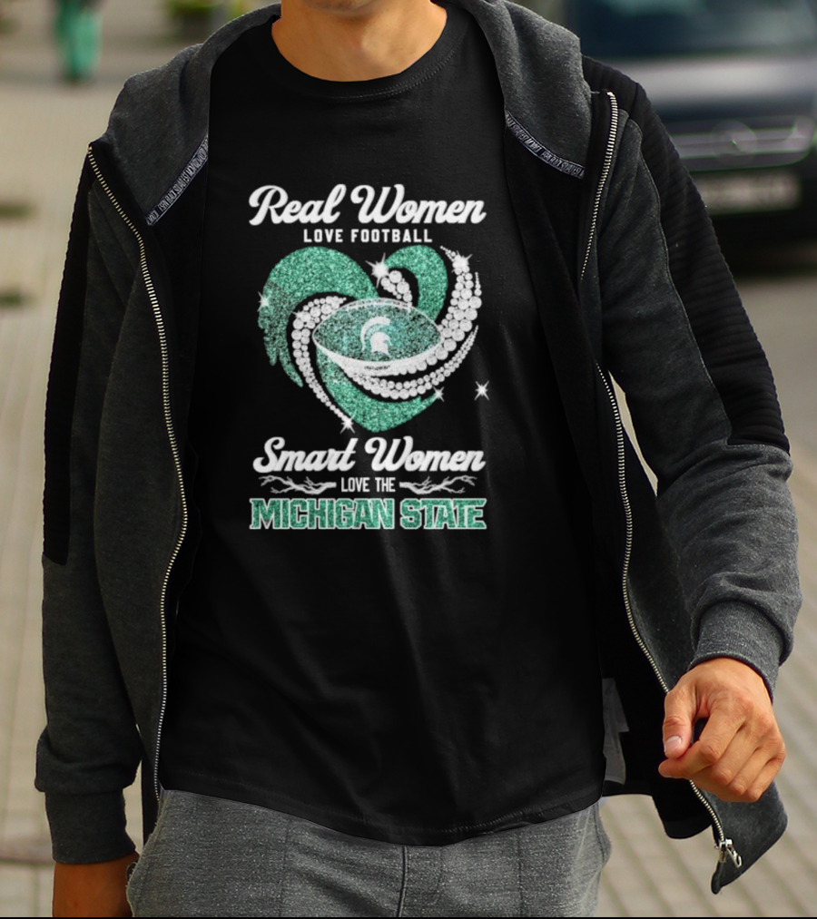 Real Women Love Football Smart Women Love The Michigan State Heart Football Spirals T-Shirt