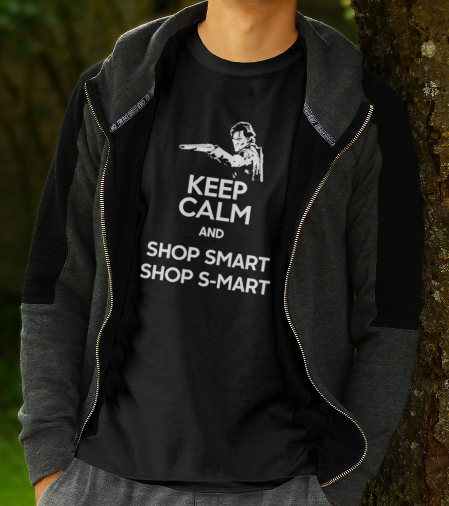Keep Calm And Shop Smart S-Mart With Shotgun Motif T-Shirt