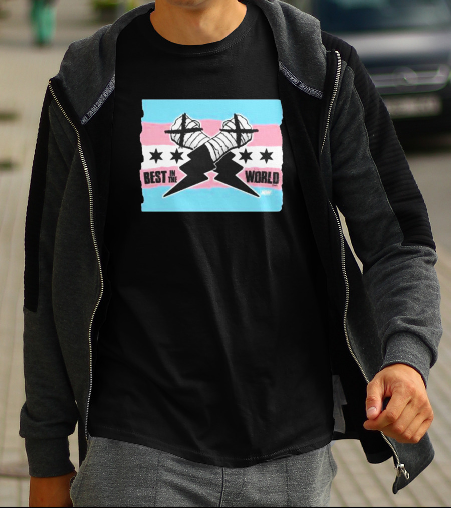 Shopaew Cm Punk Best In The World Trans Pride Flag With Fists And Stars T-Shirt