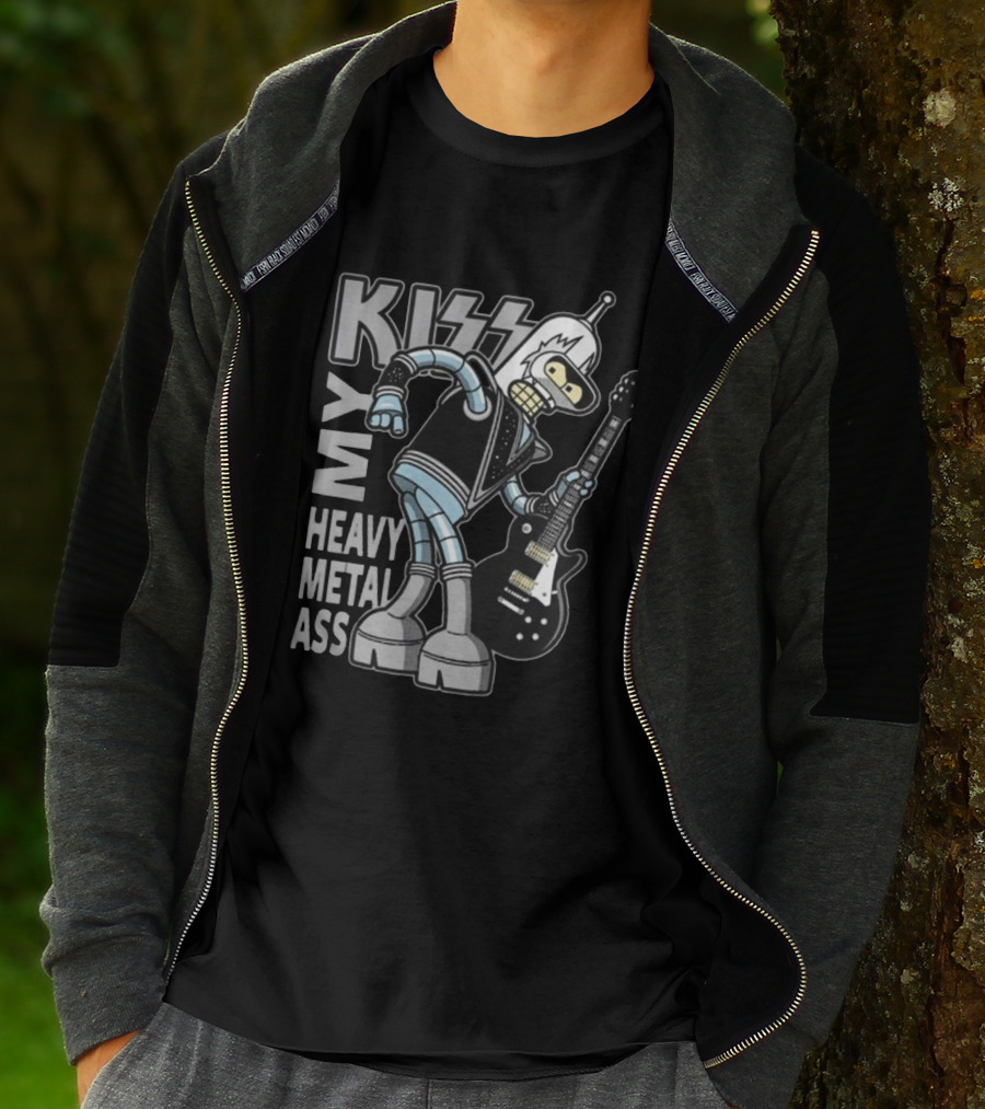 Kiss My Heavy Metal Ass Bender Robot With Guitar T-Shirt