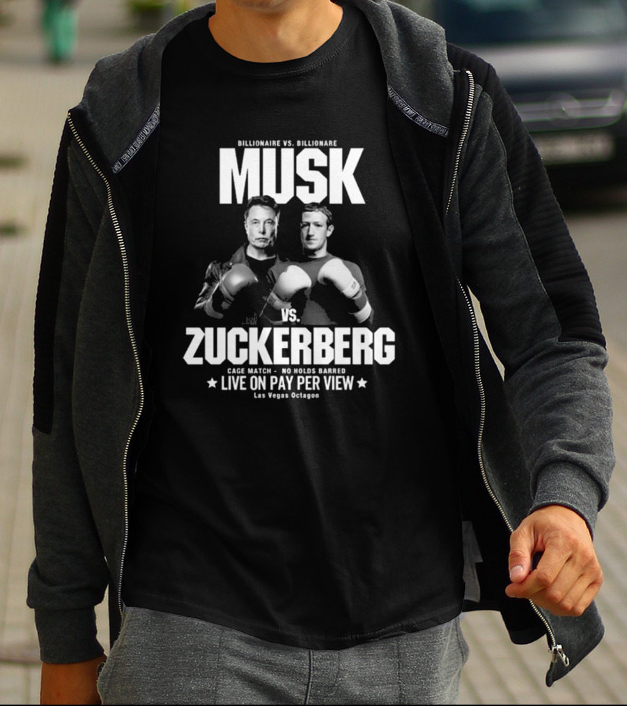 Billionaire Vs. Billionaire Musk Vs. Zuckerberg Cage Match No Holds Barred Live On Pay Per View Las Vegas Octagon T-Shirt