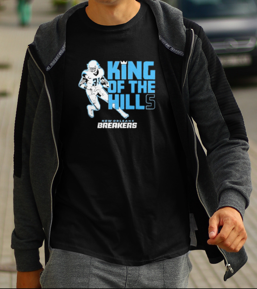 New Orleans Breakers King Of The Hills Football Player Action T-Shirt