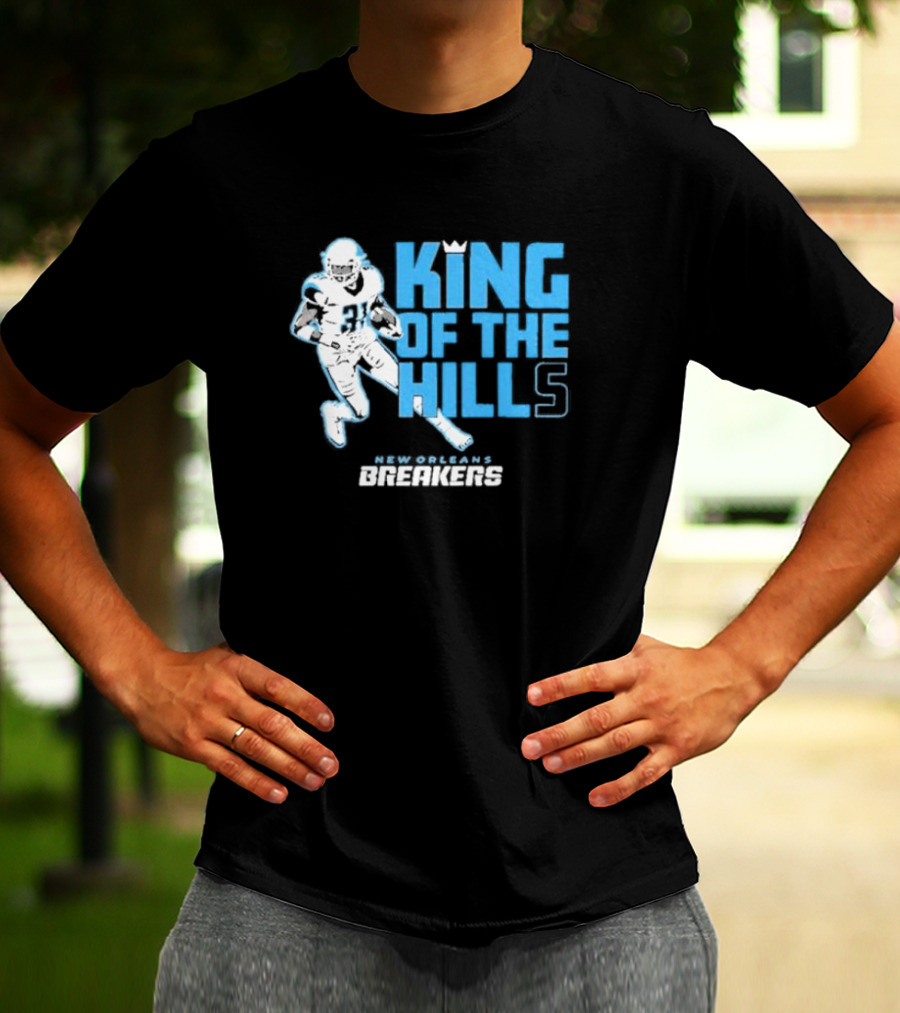 New Orleans Breakers King Of The Hills Football Player Action T-Shirt