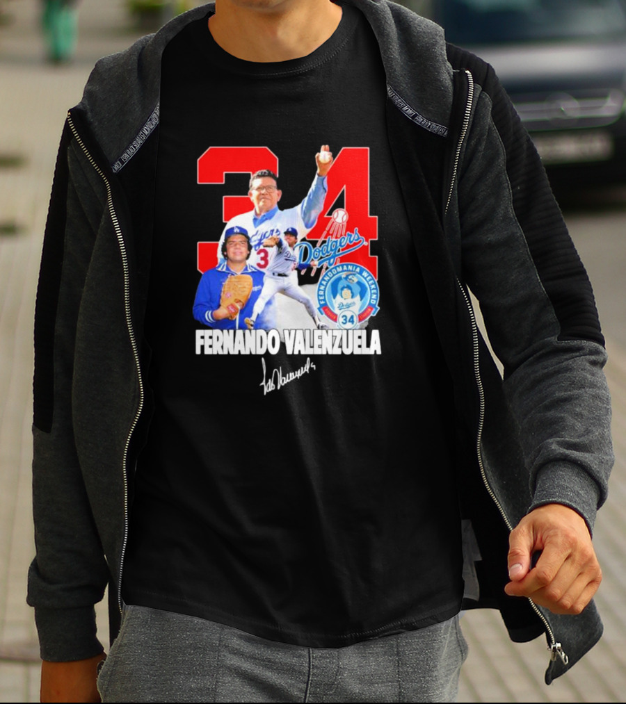 Dodgers Fernando Valenzuela Fernando Mania Weekend Signature 34 T-Shirt