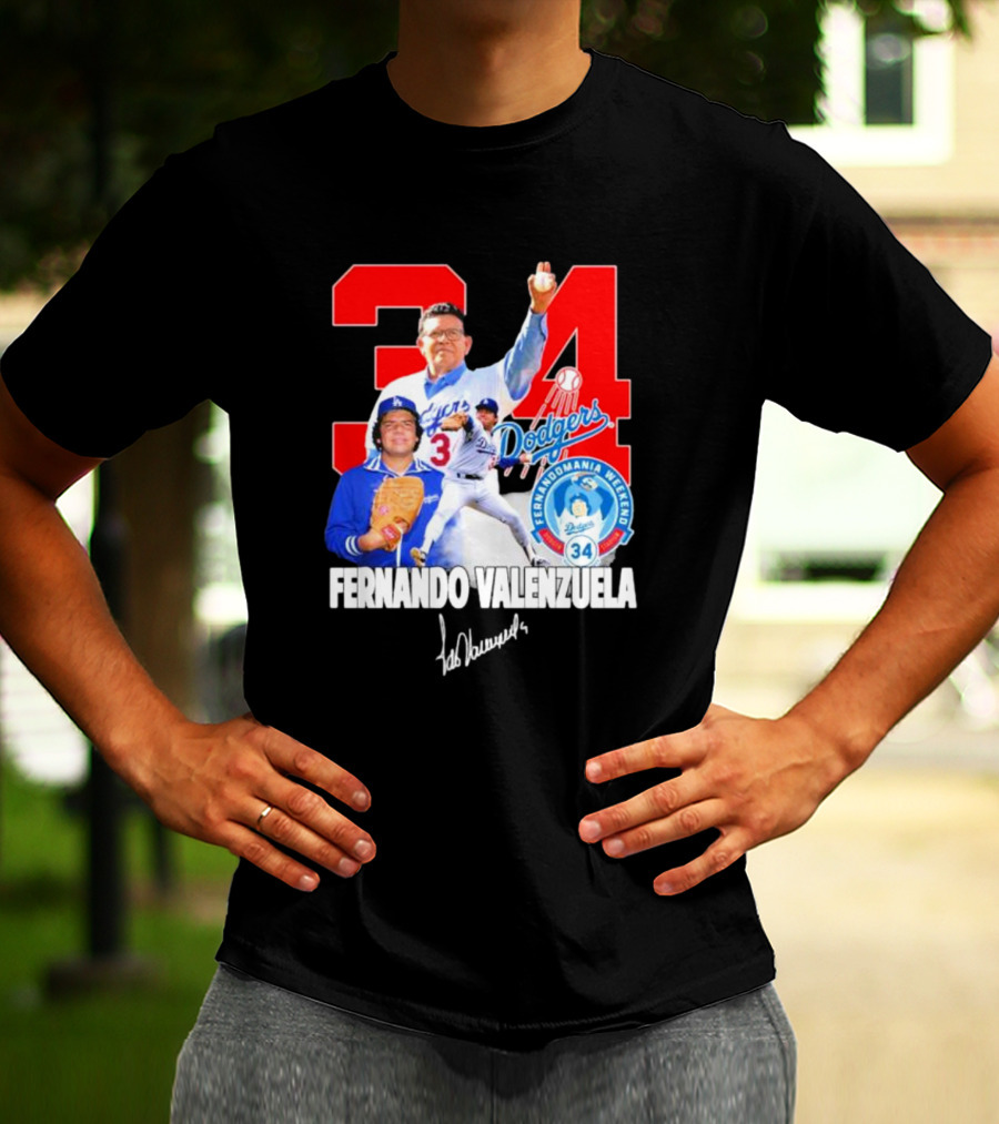 Dodgers Fernando Valenzuela Fernando Mania Weekend Signature 34 T-Shirt