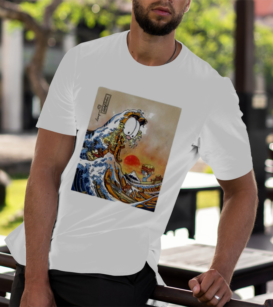 Garfield Great Wave Lasagna Hokusai T-Shirt
