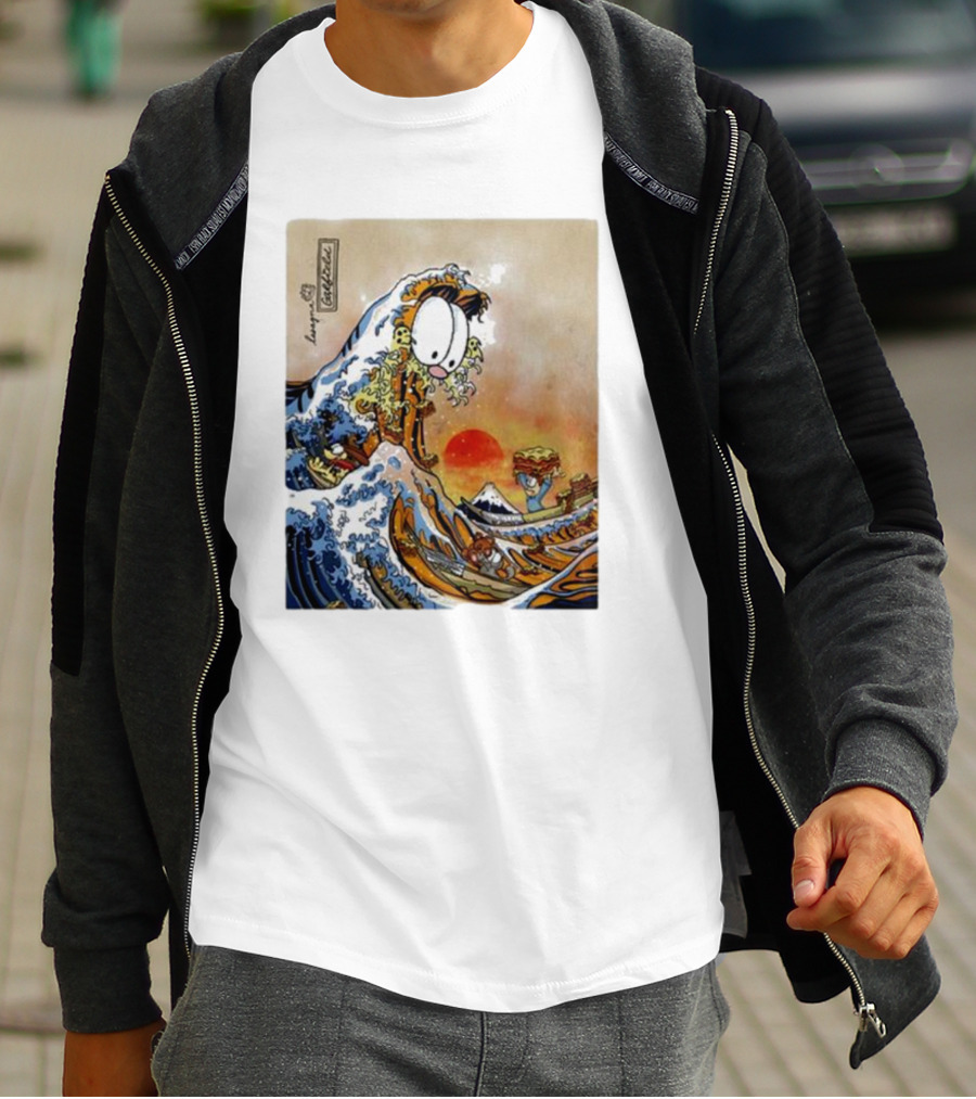 Garfield Great Wave Lasagna Hokusai T-Shirt