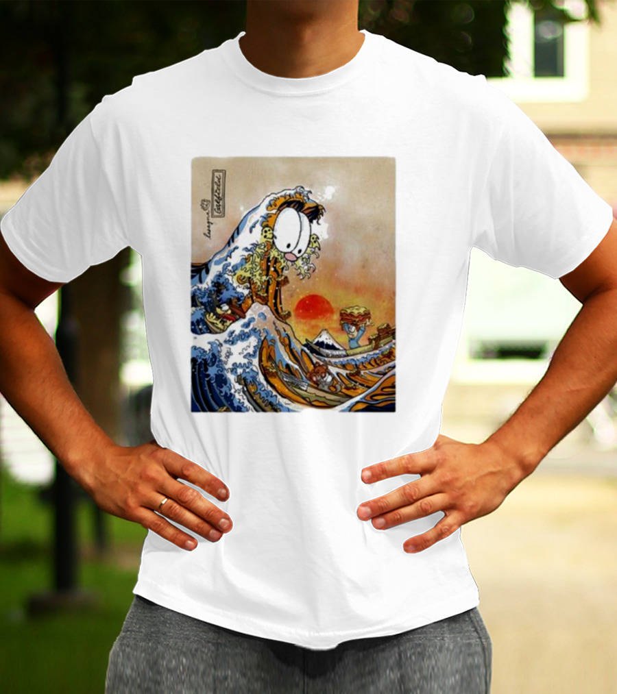Garfield Great Wave Lasagna Hokusai T-Shirt