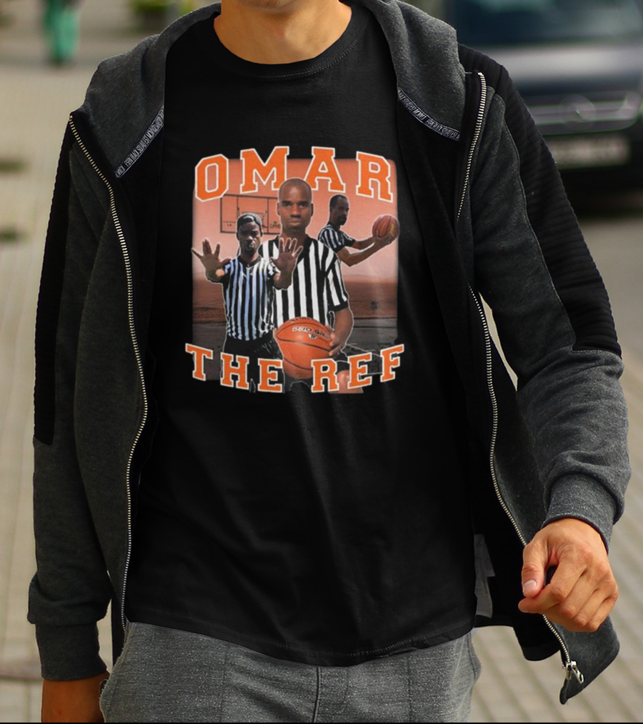 OMAR The Ref Basketball Referee With Whistle And Basketball Court T-Shirt