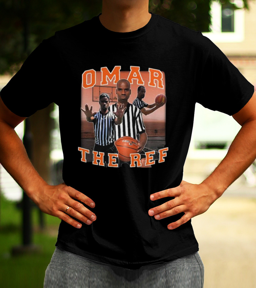 OMAR The Ref Basketball Referee With Whistle And Basketball Court T-Shirt