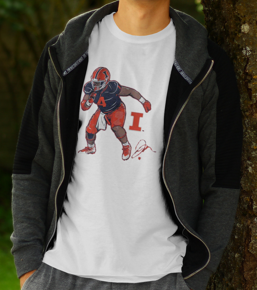 Illinois Football Jerzhan Newton Superstar Pose With Signature T-Shirt