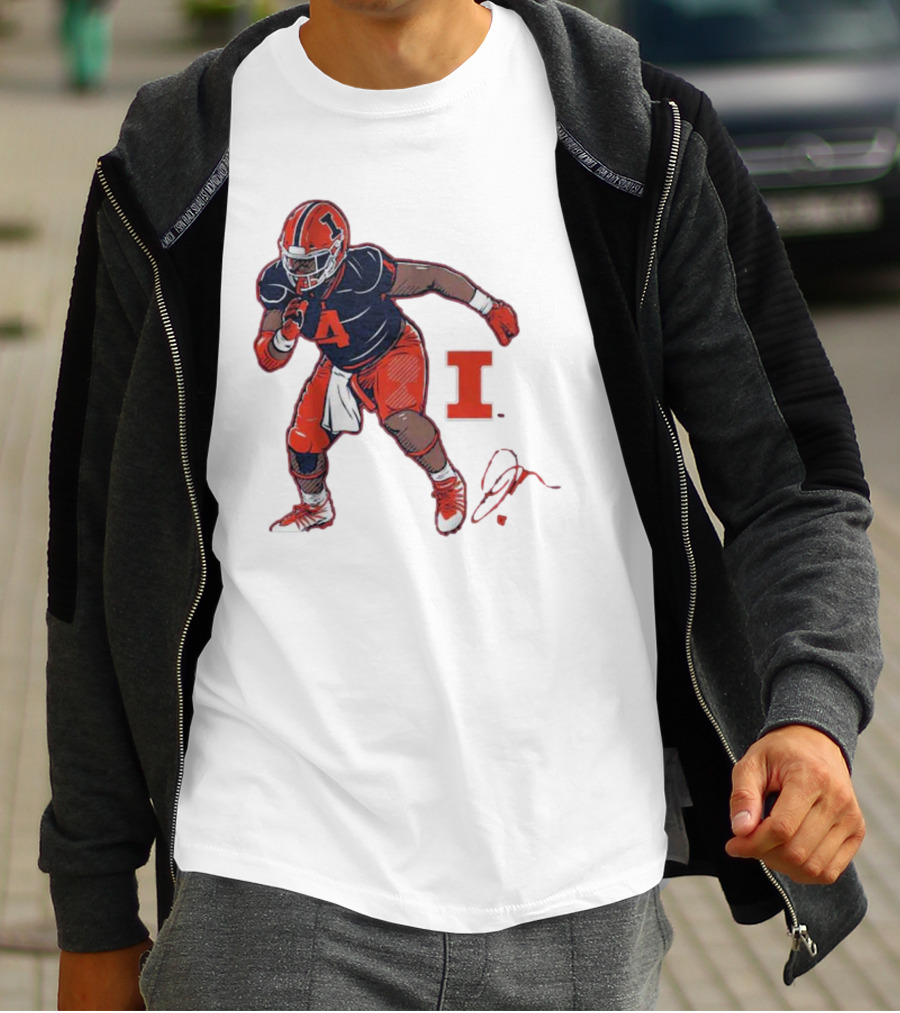 Illinois Football Jerzhan Newton Superstar Pose With Signature T-Shirt