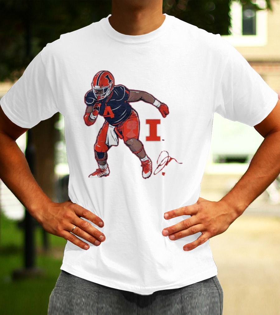 Illinois Football Jerzhan Newton Superstar Pose With Signature T-Shirt
