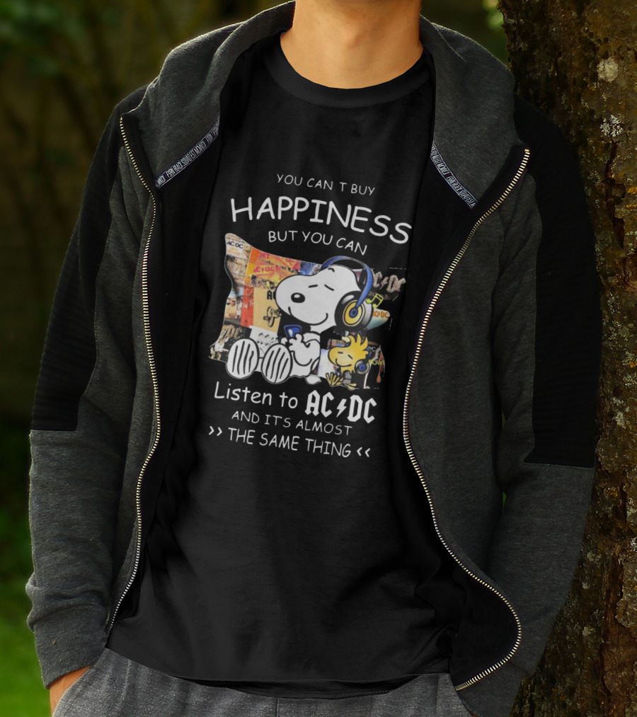 You Can't Buy Happiness But You Can Listen To AC DC It's Almost The Same Thing Snoopy Woodstock Wearing Headphones T-Shirt