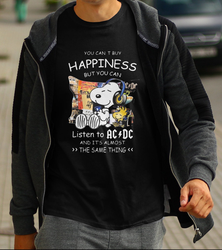 You Can't Buy Happiness But You Can Listen To AC DC It's Almost The Same Thing Snoopy Woodstock Wearing Headphones T-Shirt