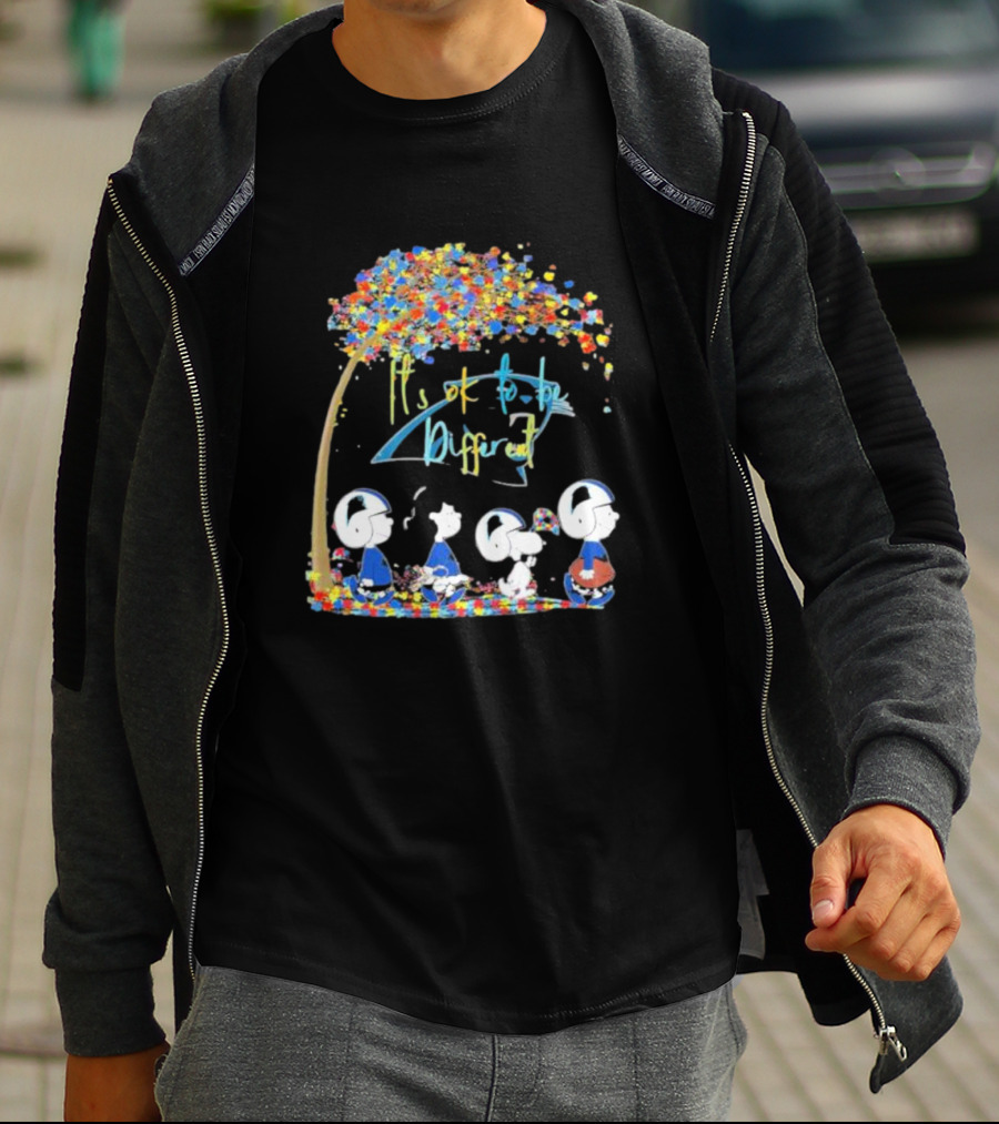 Carolina Panthers NFL Peanuts Characters It’s Ok To Be Different Autism Awareness T-Shirt