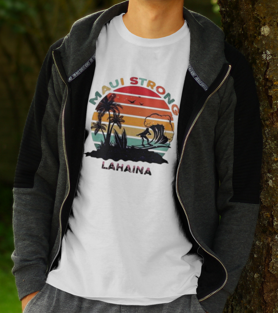 Maui Strong Lahaina Surfing Retro Palm Trees T-Shirt