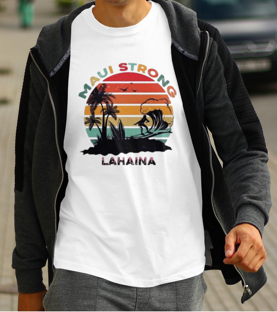 Maui Strong Lahaina Surfing Retro Palm Trees T-Shirt