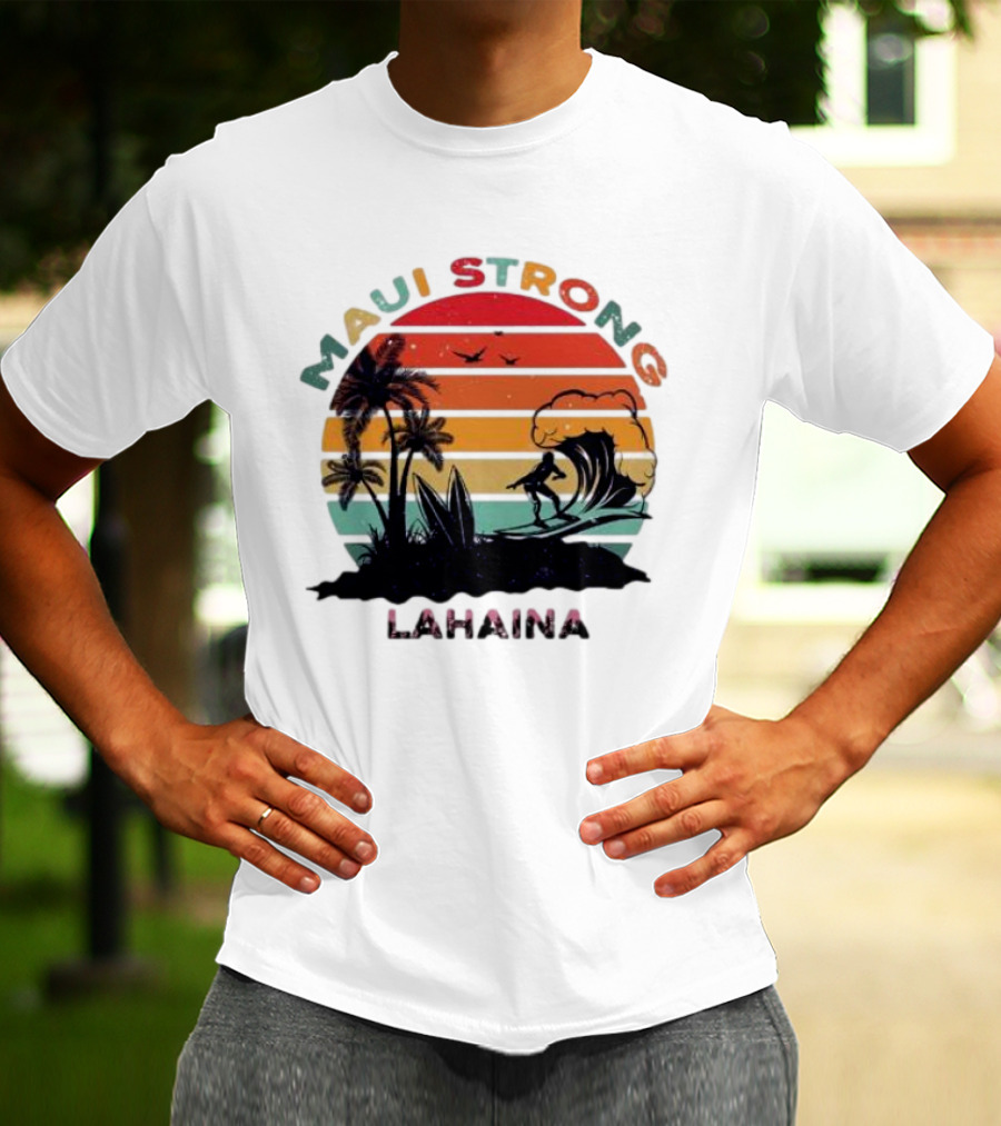 Maui Strong Lahaina Surfing Retro Palm Trees T-Shirt