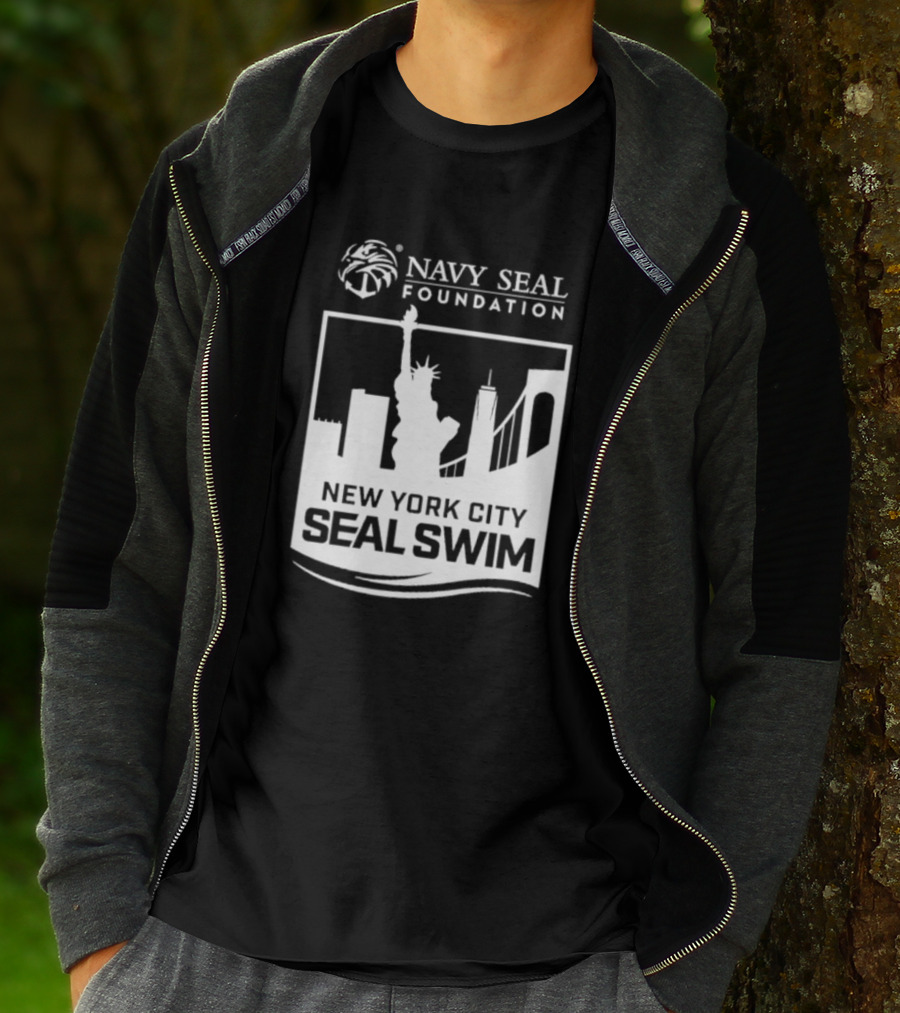 Navy Seal Foundation New York City Seal Swim Statue Liberty Skyline T-Shirt