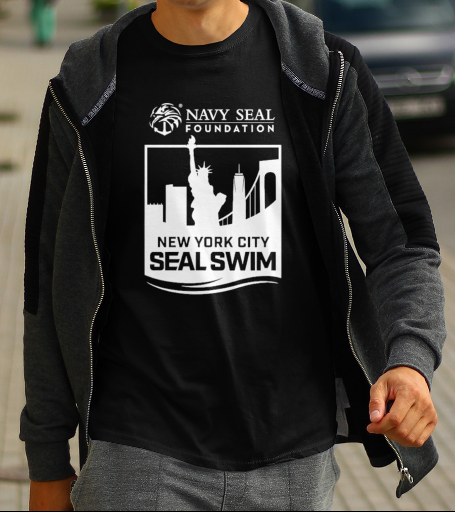 Navy Seal Foundation New York City Seal Swim Statue Liberty Skyline T-Shirt