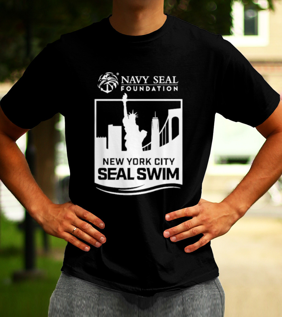 Navy Seal Foundation New York City Seal Swim Statue Liberty Skyline T-Shirt