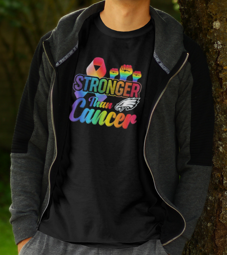Philadelphia Eagles Stronger Than Cancer NFL Pride Ribbon And Fist T-Shirt