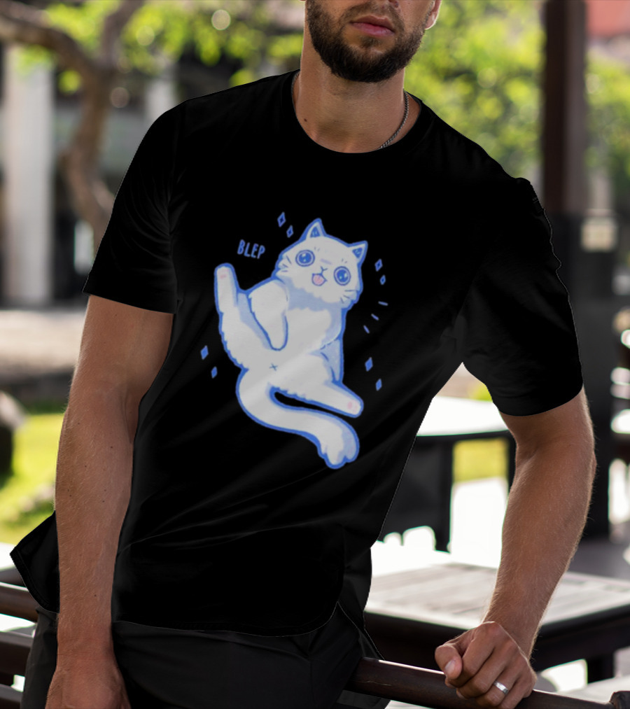 Xmorfina Blep Cute Cat With Tongue Out In Blue And White Cartoon T-Shirt