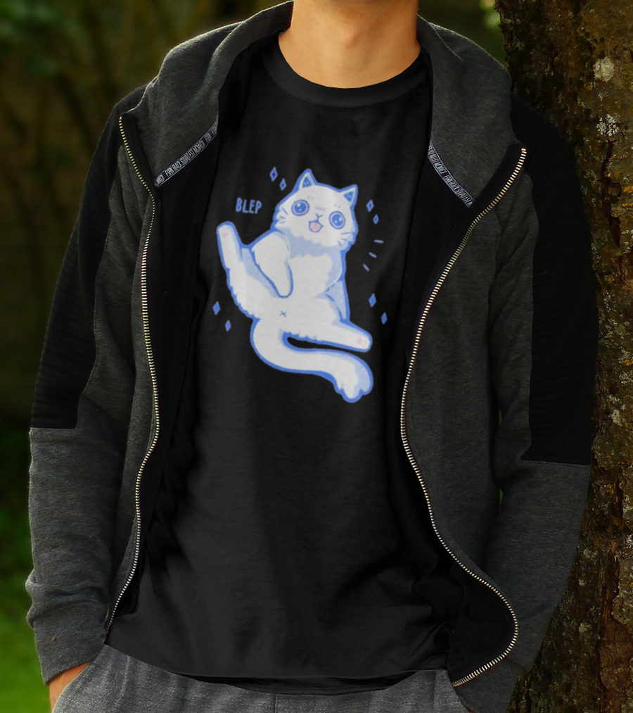 Xmorfina Blep Cute Cat With Tongue Out In Blue And White Cartoon T-Shirt