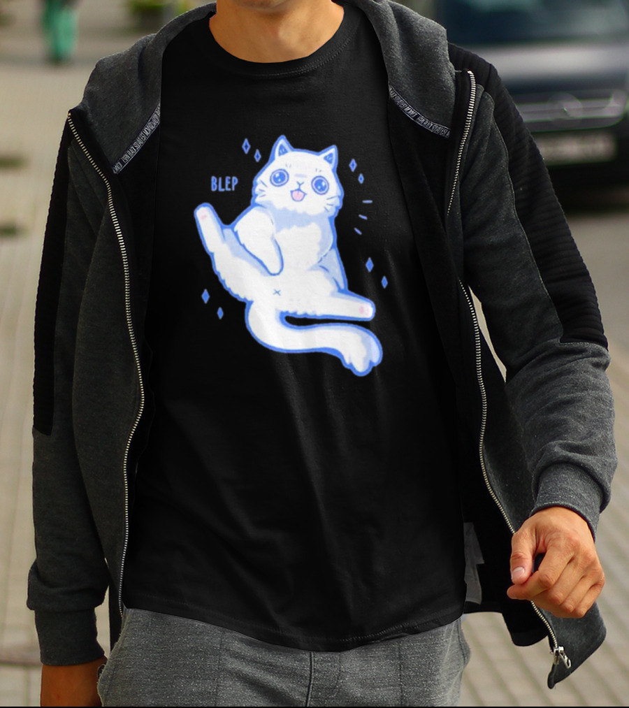 Xmorfina Blep Cute Cat With Tongue Out In Blue And White Cartoon T-Shirt
