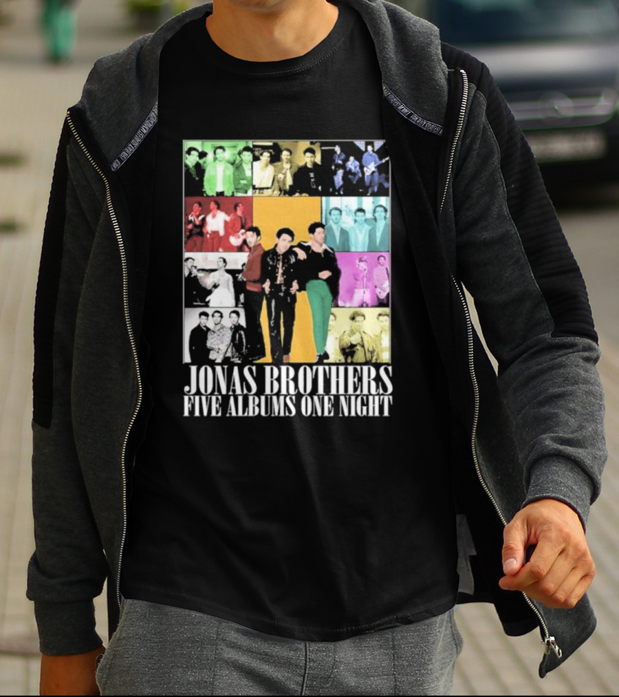 Jonas Brothers Five Albums One Night Multicolor Photo Collage T-Shirt