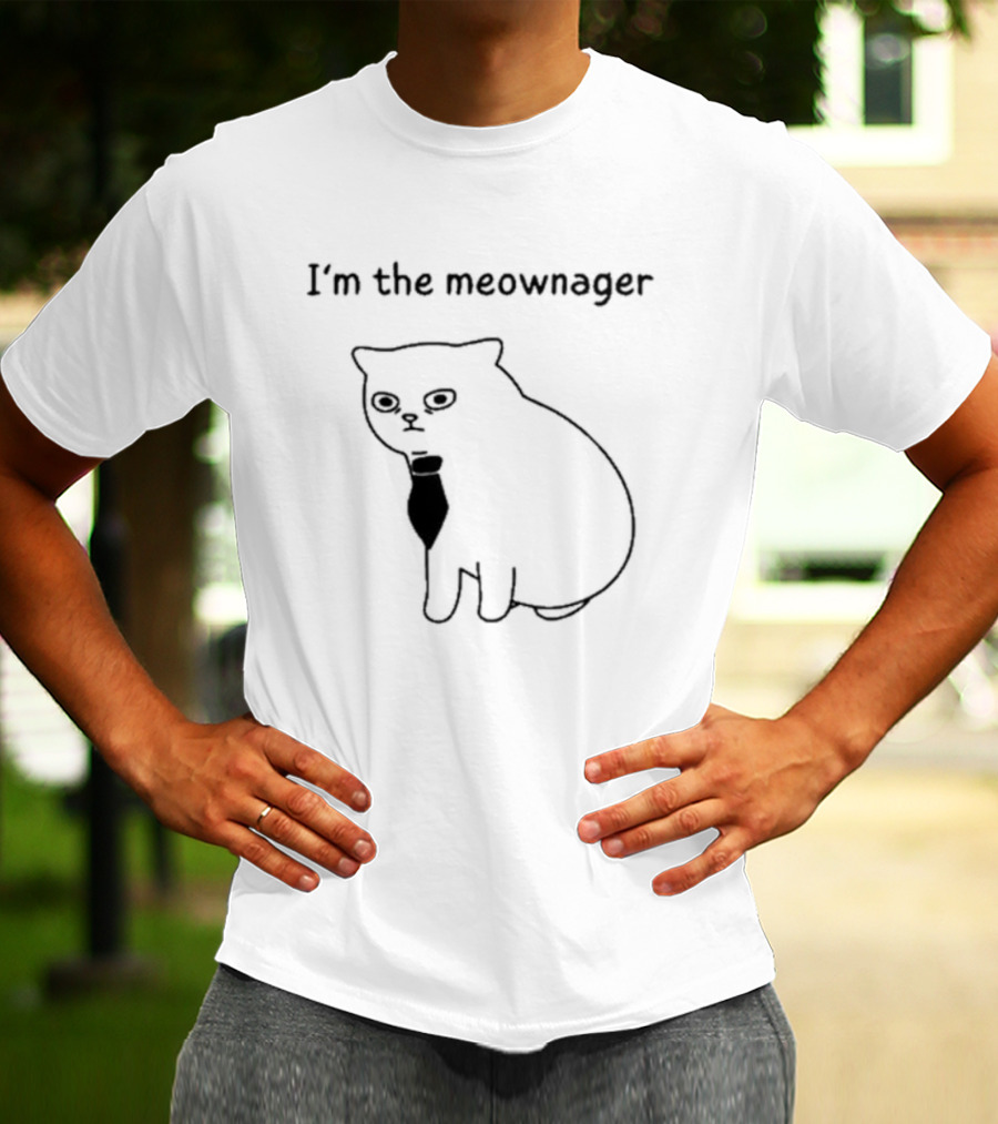I'm The Meownager Poorlycatdraw Cat Wearing Tie T-Shirt