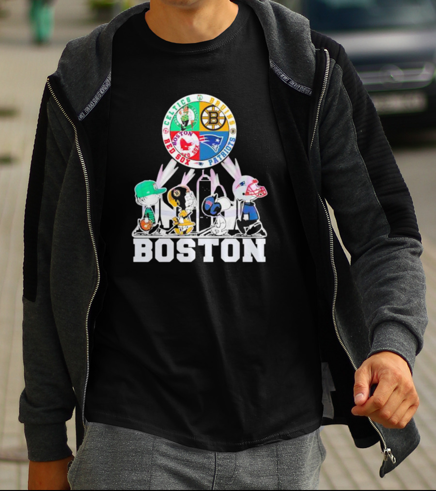 Boston Celtics Bruins Red Sox Patriots Peanuts Characters T-Shirt