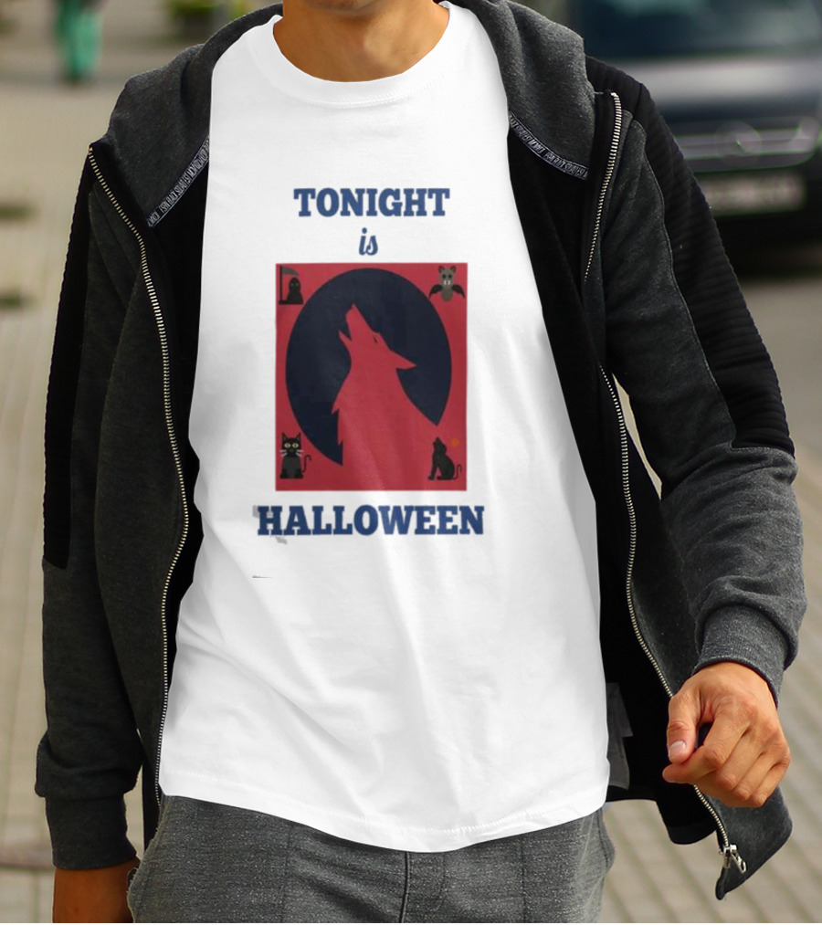 Tonight Is Halloween Dark Wolf Cats Bats Moon T-Shirt