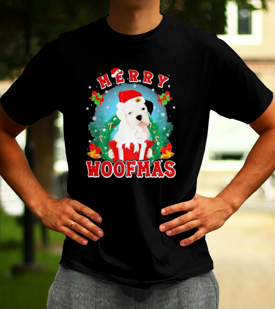 Boxer Puppy Merry Woofmas With Santa Hat And Gift T-Shirt