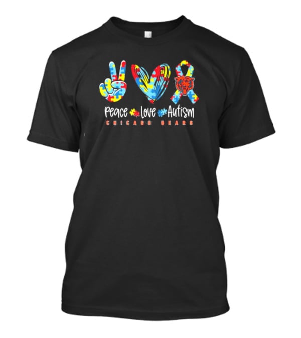 Peace Love Autism Chicago Bears NFL Support Puzzle T-Shirt