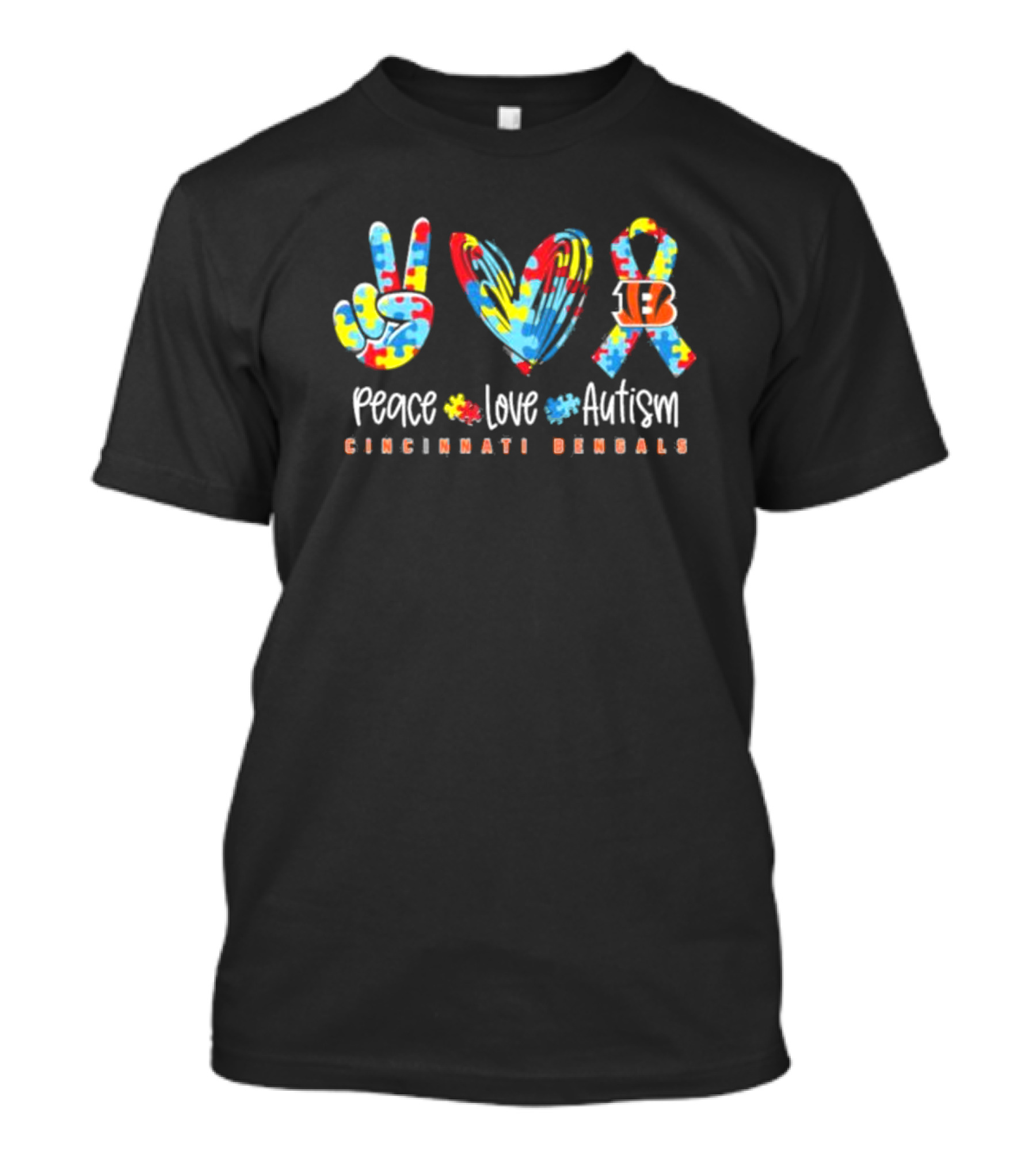 Peace Love Autism Cincinnati Bengals NFL Puzzle T-Shirt