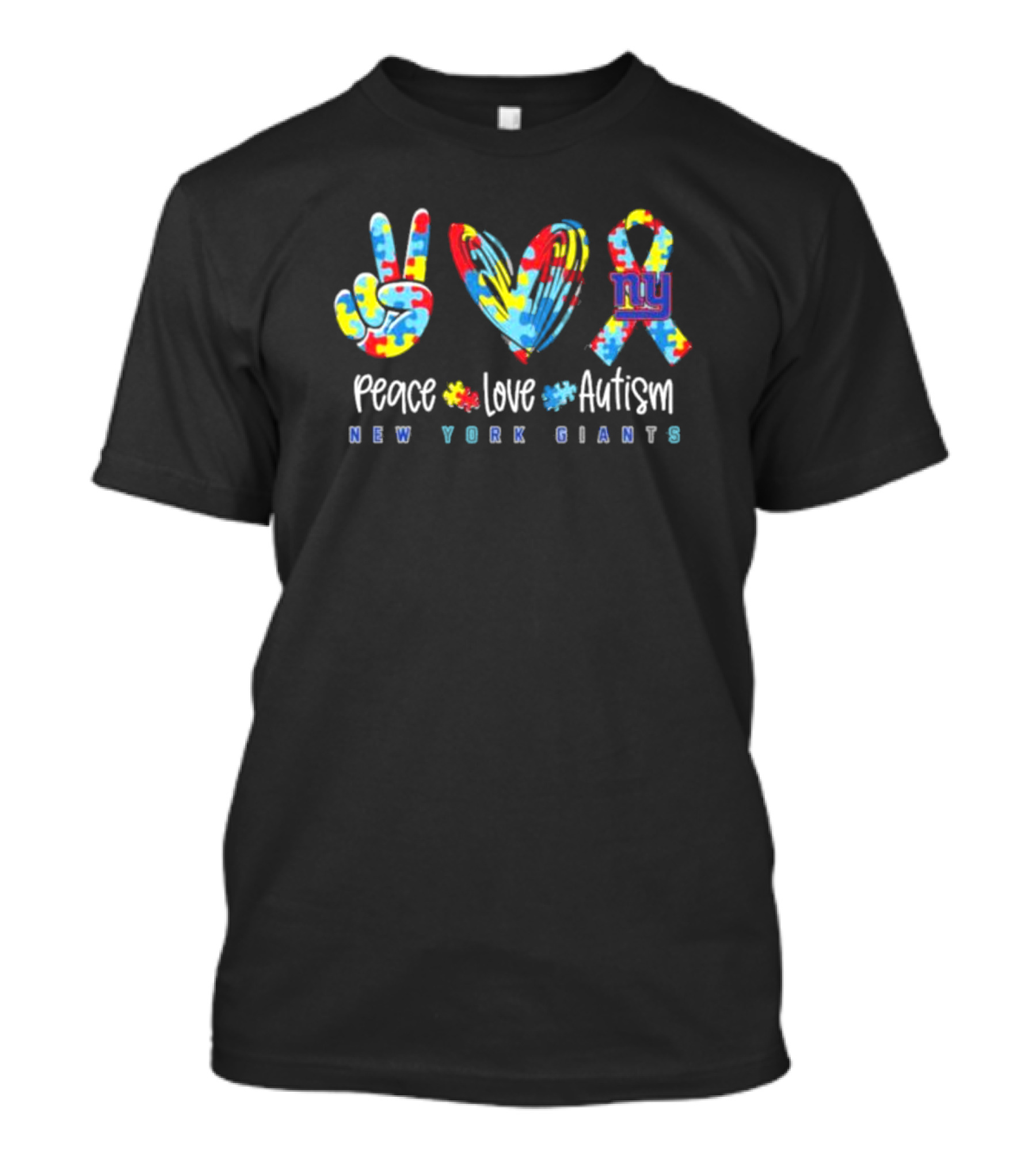 Peace Love Autism New York Giants NFL Puzzle T-Shirt