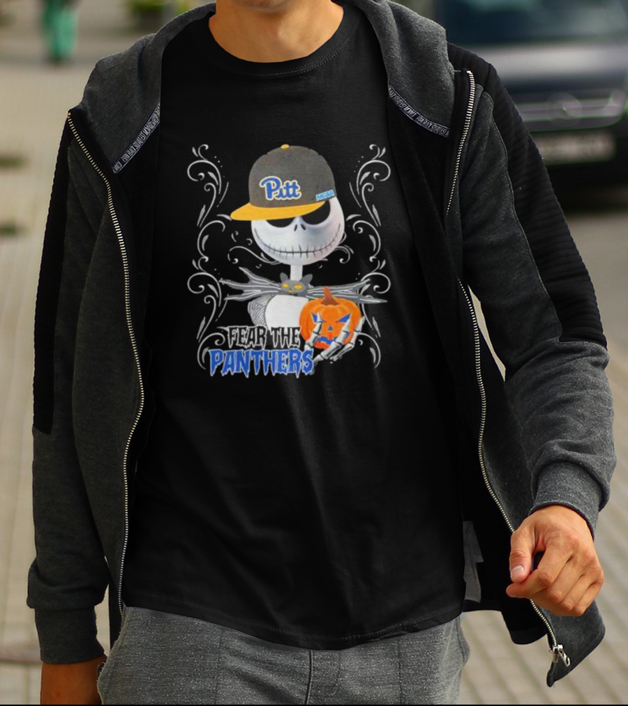 Jack Skellington Pitt Panther Halloween Pumpkin Fear The Panthers T-Shirt