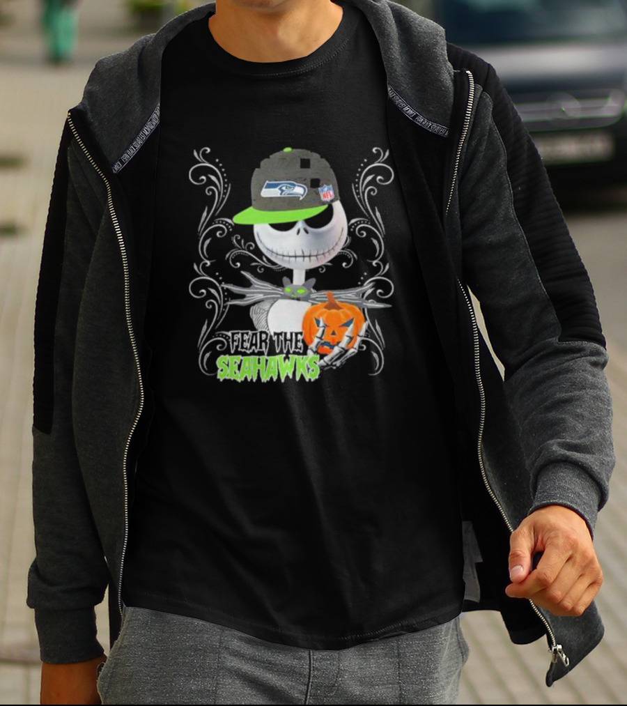 Jack Skellington Pumpkin Halloween Fear The Seattle Seahawks T-Shirt