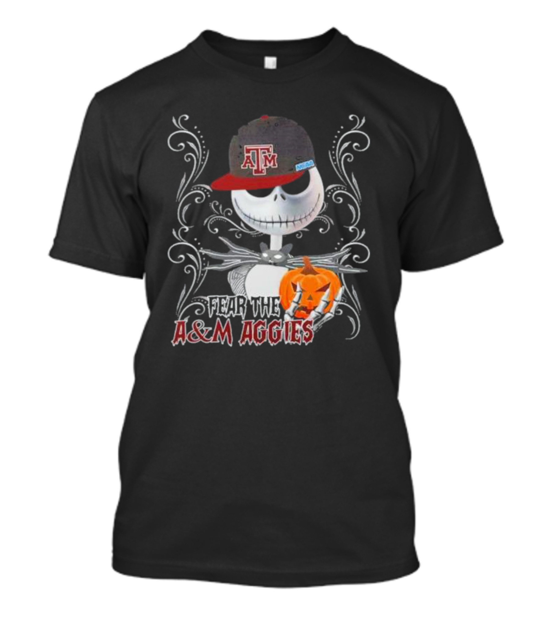 Jack Skellington Wearing Texas A&M Hat Holding Pumpkin With Fear The A&M Aggies Halloween T-Shirt