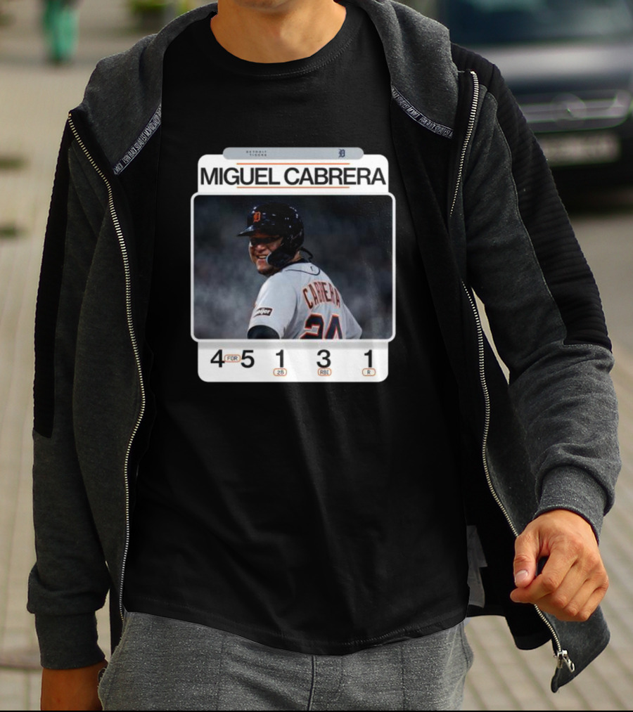 Miguel Cabrera 49th Career 4-Hit Game Detroit Tigers 24 Baseball Statistics T-Shirt
