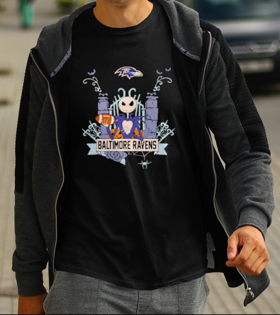 NFL Baltimore Ravens Jack Skellington Halloween Football T-Shirt