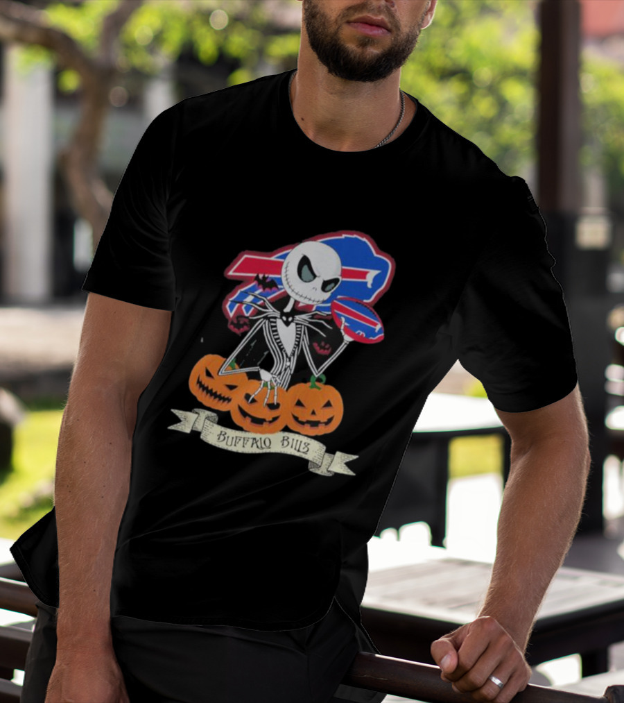 Buffalo Bills Jack Skellington NFL Football Halloween Pumpkins T-Shirt