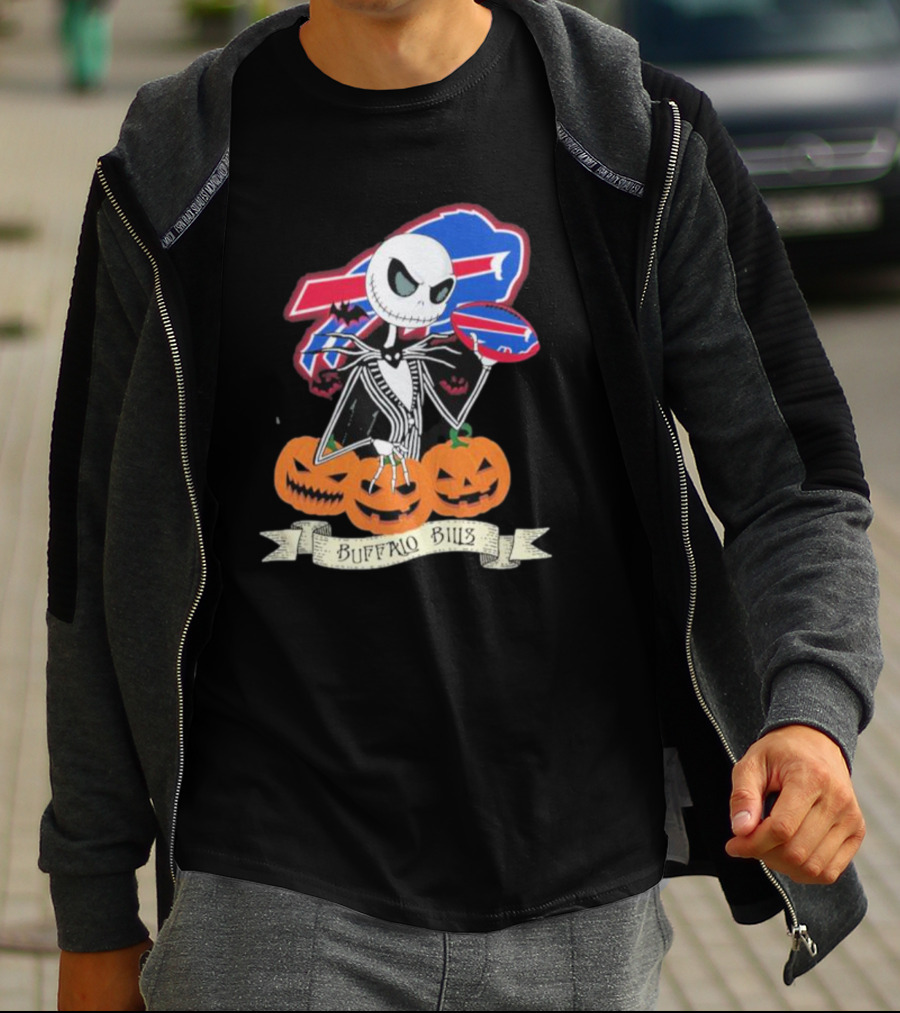 Buffalo Bills Jack Skellington NFL Football Halloween Pumpkins T-Shirt