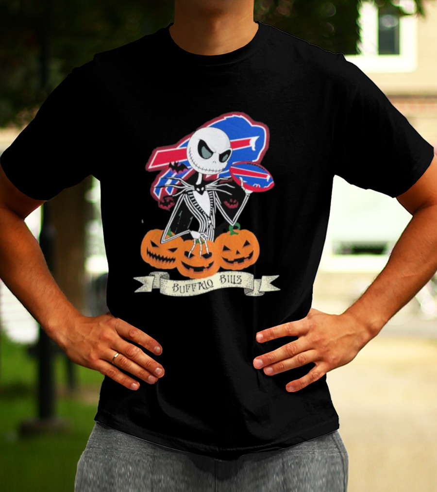 Buffalo Bills Jack Skellington NFL Football Halloween Pumpkins T-Shirt
