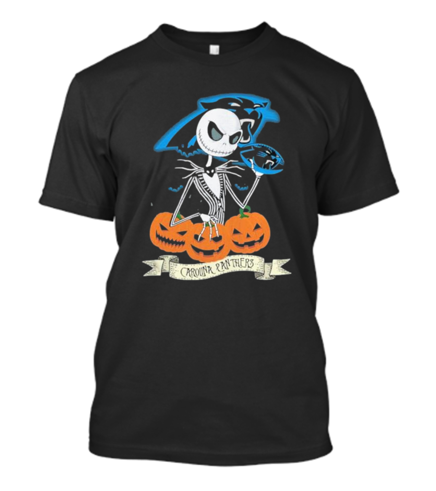 NFL Carolina Panthers Jack Skellington Halloween Football Pumpkins T-Shirt