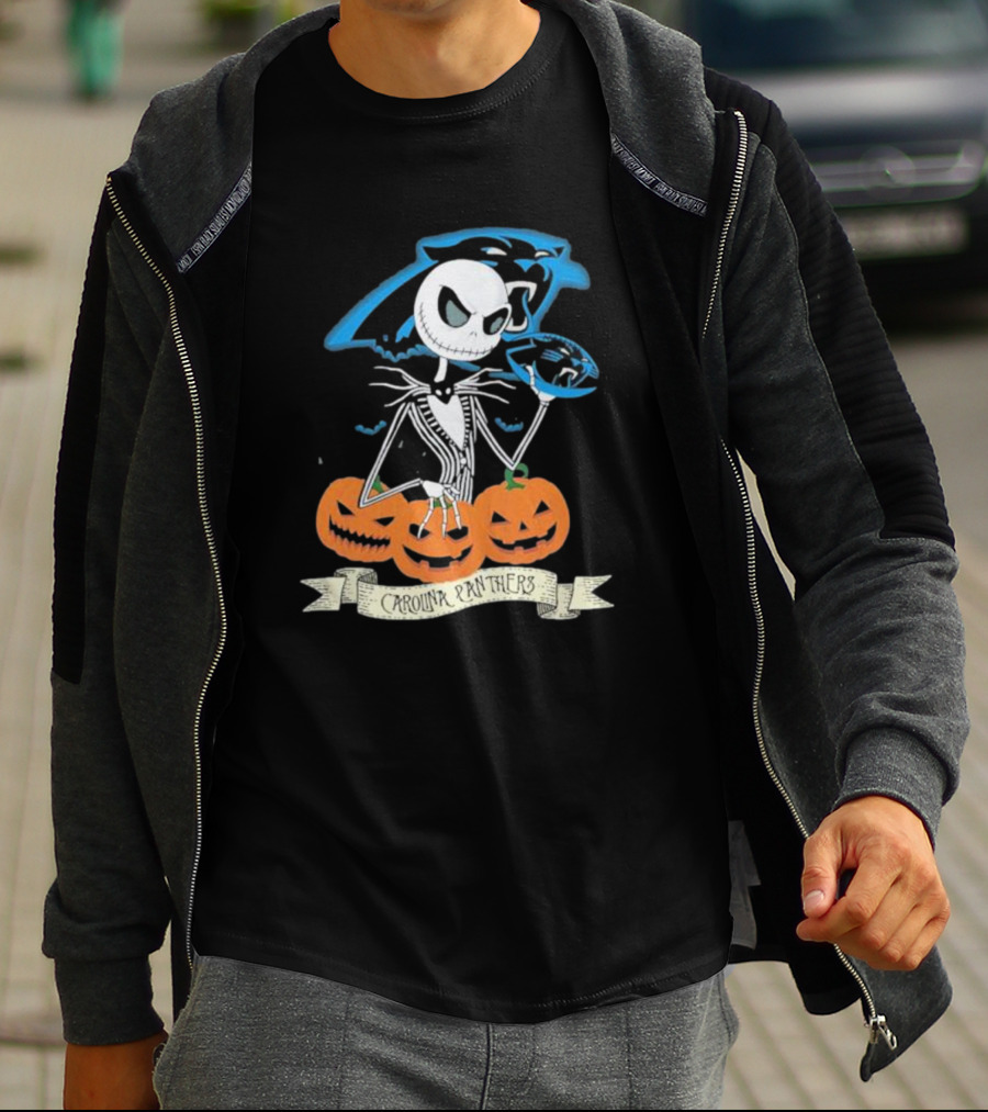 NFL Carolina Panthers Jack Skellington Halloween Football Pumpkins T-Shirt