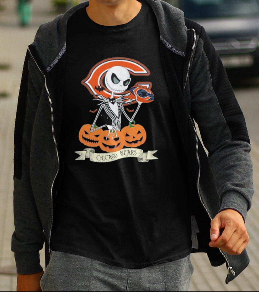 Chicago Bears Halloween Jack Skellington NFL Pumpkin T-Shirt
