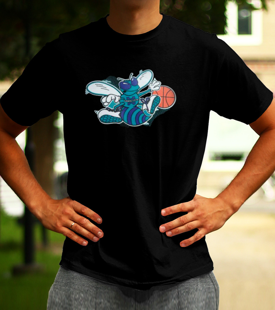 Charlotte Hornets Cartoon Mascot Basketball Playful T-Shirt